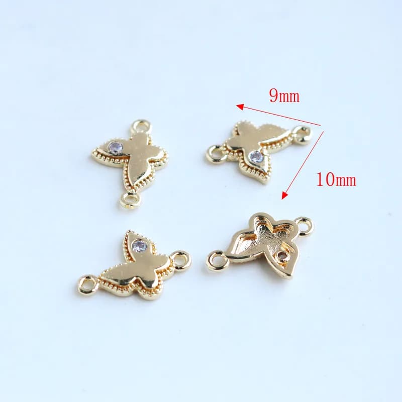 14K Gold Plated Zircon Inlaid Butterfly 9*10mm Double Charms DIY Bracelet Necklace Earring Jewelry Findings