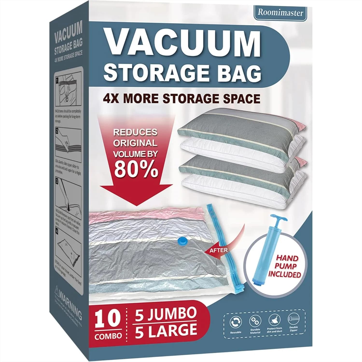 Sacchetti Sottovuoto Salvaspazio per Vestiti, Bagagli da Viaggio, Coperte, Piumoni, Cuscini, Biancheria da Letto - Confezione da 10