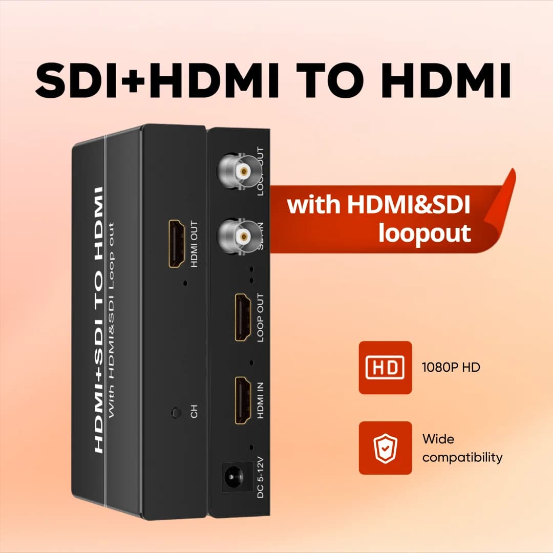 Convertitore da SDI/HDMI a HDMI con uscita loop HDMI SDI, convertitore audio video da 1080p HD/3G/SD a HDMI per proiettore monitor fotocamera