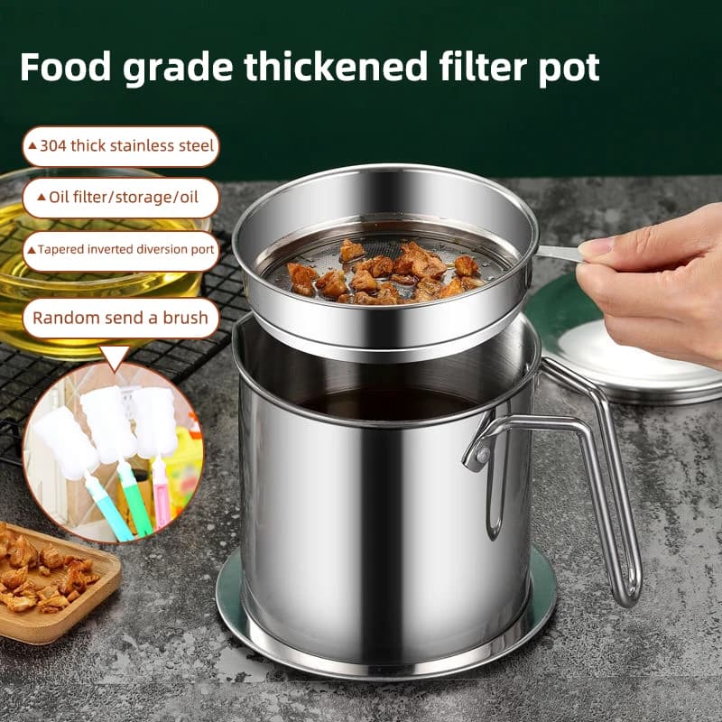 Lattina di stoccaggio per brocca per contenitore per colino per olio in acciaio inossidabile con filtro Pentola per olio da cucina per utensili domestici da cucina