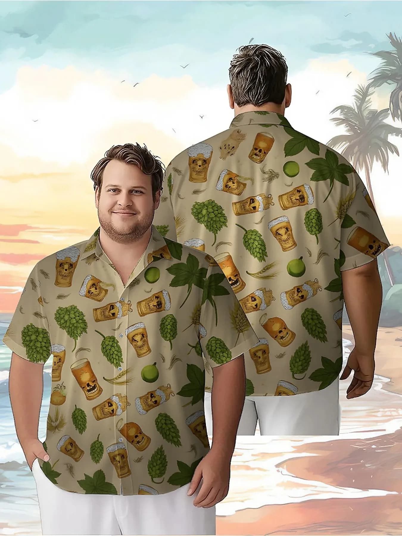 Camicie hawaiane taglie forti da uomo, modello tazza di birra e colpo, vestiti per giovani di comfort premium, top Y2K