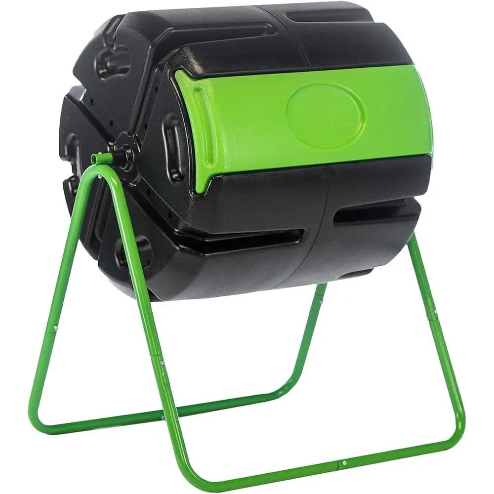 Compostiera Rotante a Camera Singola HOTROG - Compostiera da Giardino Rotante per Esterni (H-RM4000) Nera e Verde (37 Galloni)