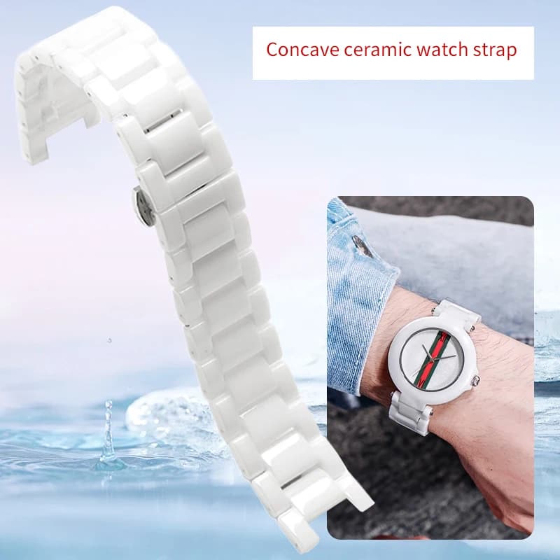Pearl ceramic watch band notched For original Gucci GC FOSSIL Tian Wang Mido bracelet for women 16*9 18*10 20*12mm strap