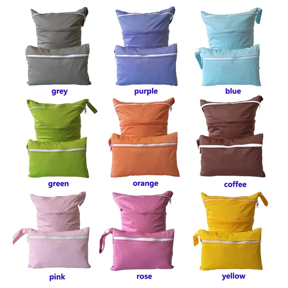 Set di due combinazioni in tinta unita borsa per pannolini impermeabile 30 * 36 m e 15 * 22,5 cm uso in ciclo borse per pannolini lavabili per bambini borse asciutte