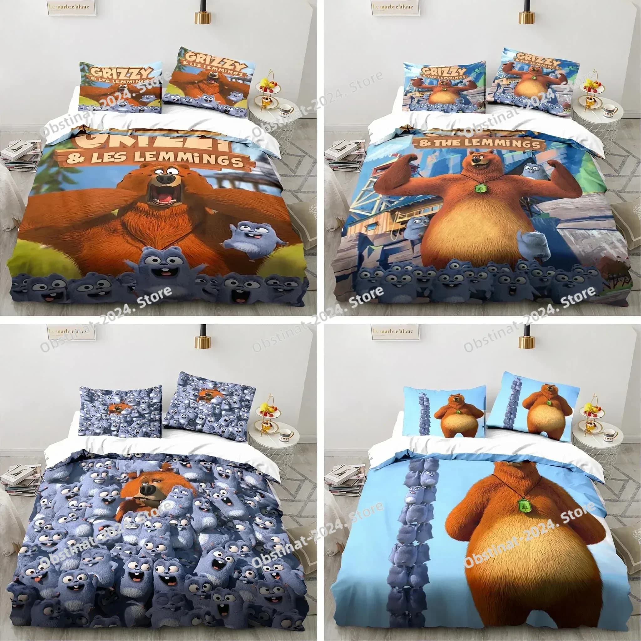 Grizzy e The Lemmings Set biancheria da letto Ragazzi Ragazze Twin Queen Size Copripiumino Federa Letto Bambini Moda per adulti Tessili per la casa
