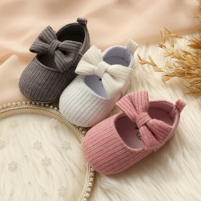 Scarpe da bambina carine Scarpe basse in cotone lavorato a maglia Suola morbida ad arco 0-18M Scarpe da principessa per neonato Scarpe da passeggio