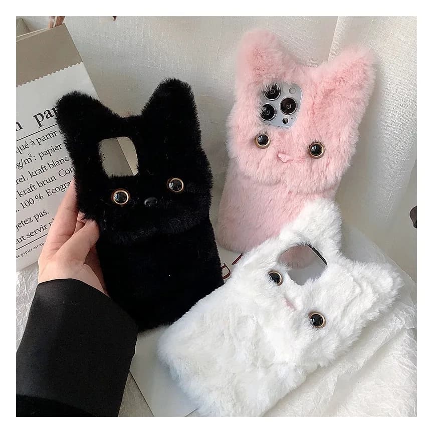 3D Warm Plush Phone Case for IPhone17 16 15 14 13 12 11 Pro Max XR XS Cat Furry Fluffy Fur Cover for IPhone 6 6S 7 8 Plus Cases