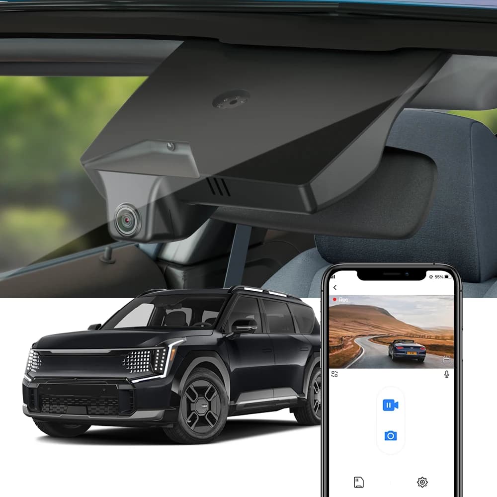 Fitcamx 4K Dash Cam for Kia EV9 2023-2026, UHD car camera with loop recording, G sensor, WiFi and simple installation