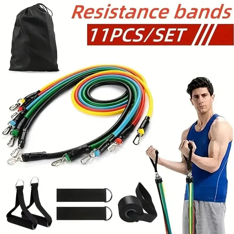 Set of 11 pieces of fitness tension rope, elastic band, elastic rope, home tension device, chest muscles training equipment