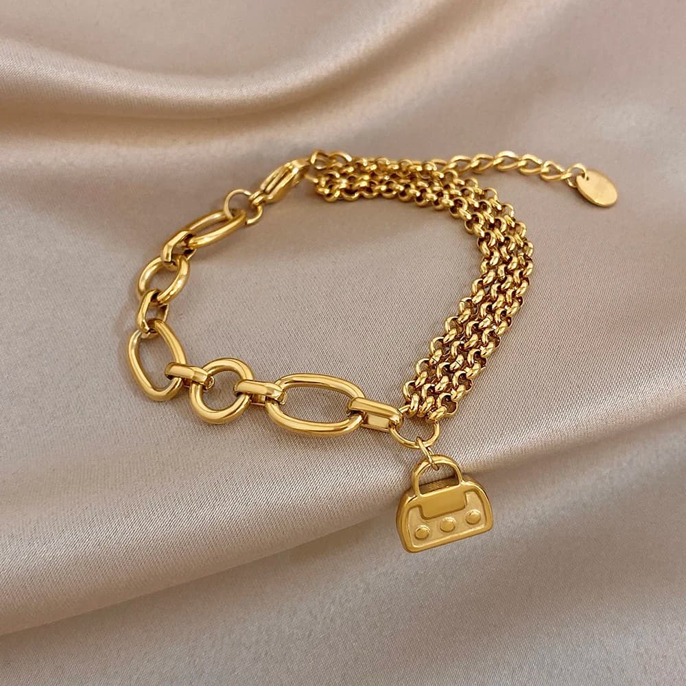 Bracciale Greatera a tre strati con catena spessa e ciondolo a lucchetto, design artistico e personalizzato, cavo, da uomo e donna, per feste