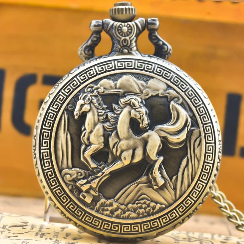 Steampunk vintage bronzo animale cavallo orologio da tasca al quarzo collana pendente orologio catena uomo donna catena regalo
