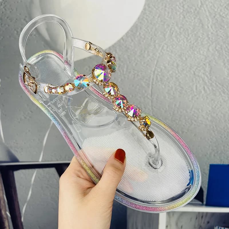 Sandali Jelly con Lacci Taglia 36-42 per Donne e Ragazze, Vendita Calda INS, Scarpe Estive Trasparenti in PVC con Diamanti, Infradito da Spiaggia S1055