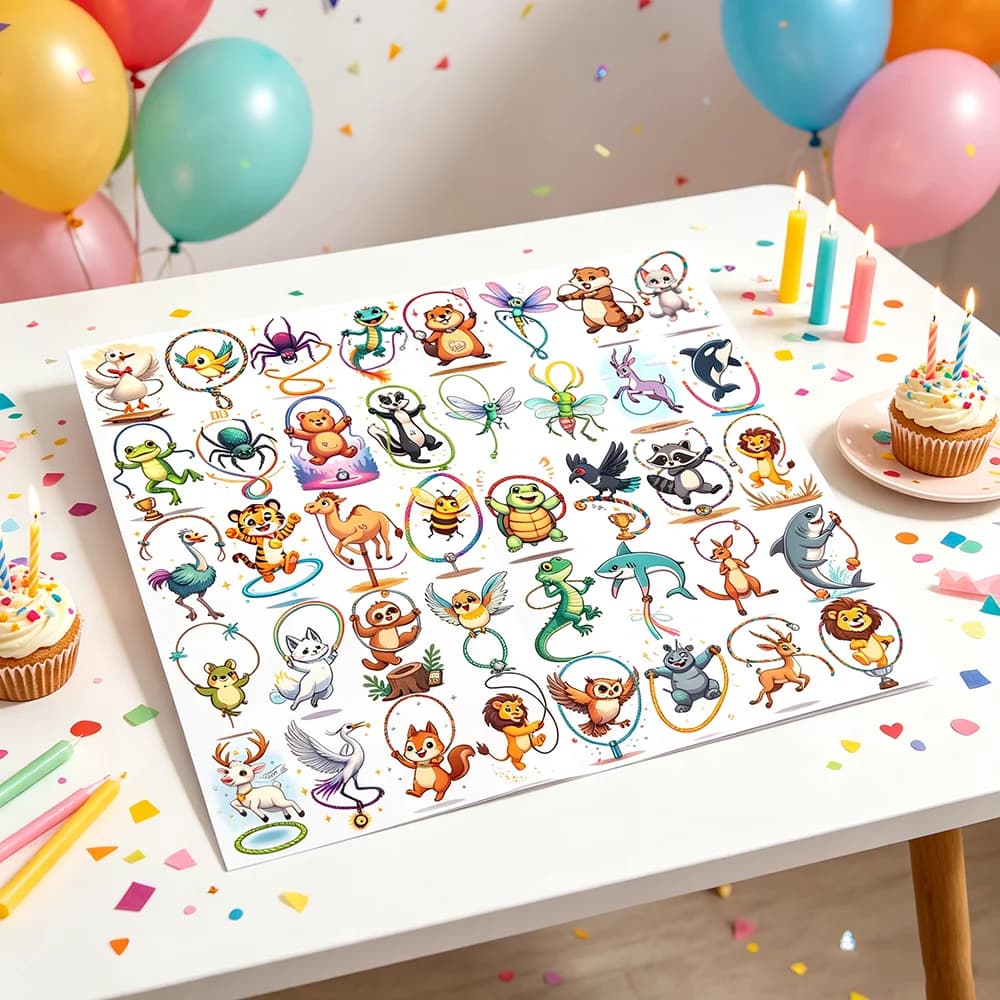 54PCS Kids Temporary Tattoos Cartoon Animal Sticker Set Waterproof Cute Jumping Rope Theme Body Art Fake Tattoos Party Gifts