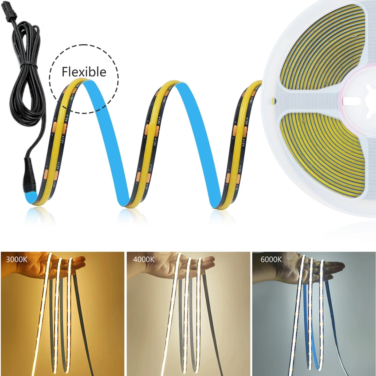 COB Lamp with 2M DuPont Connector DC12V 24V LED Strip Lights Tape 320LEDs/M DIY Kitchen Cabinet Backlight Bookcase Backlight