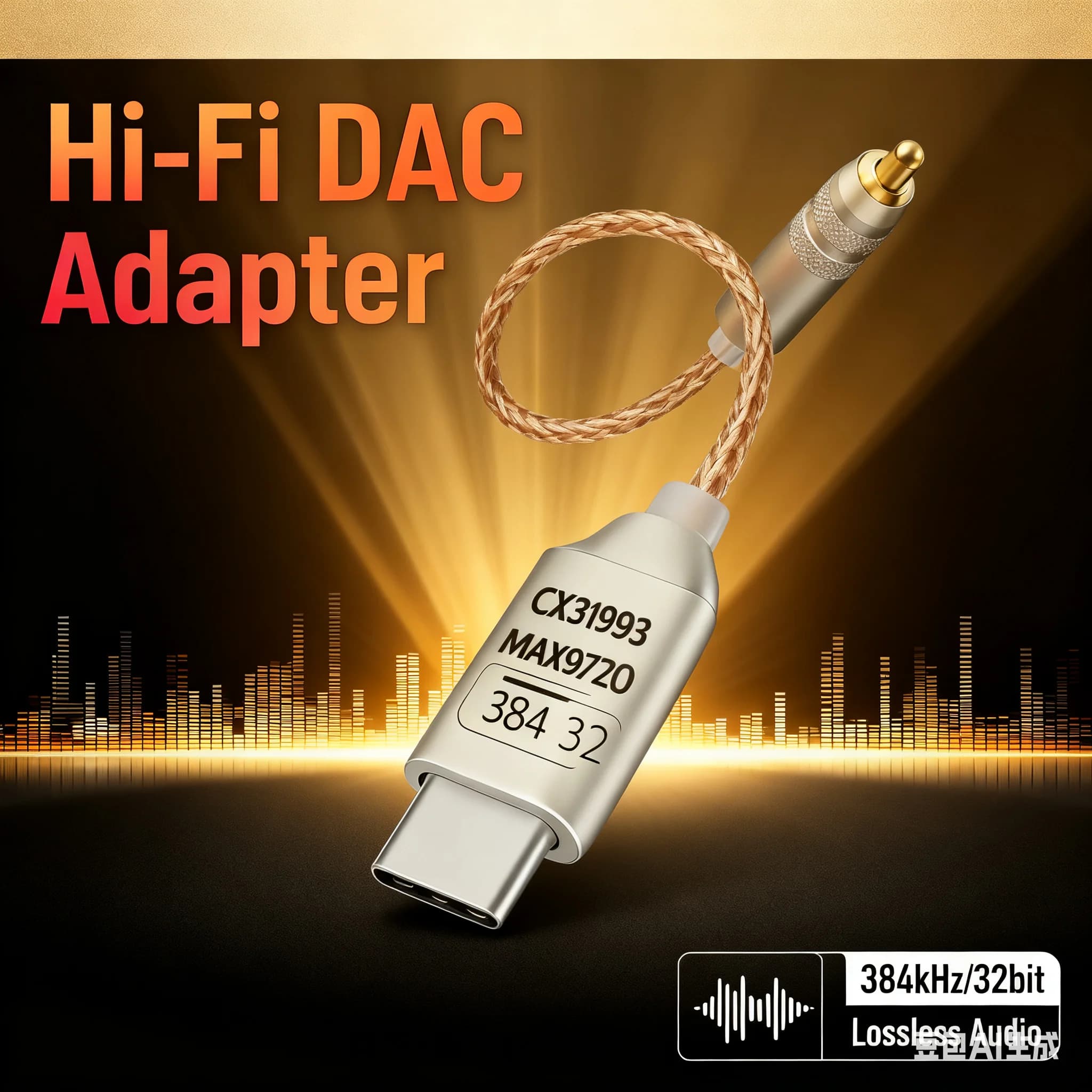 Cavo amplificatore per cuffie DAC USB-C ad alta risoluzione con cavo ibrido in rame OCC a 8 core + argento, dotato di CX31993 + MAX97220