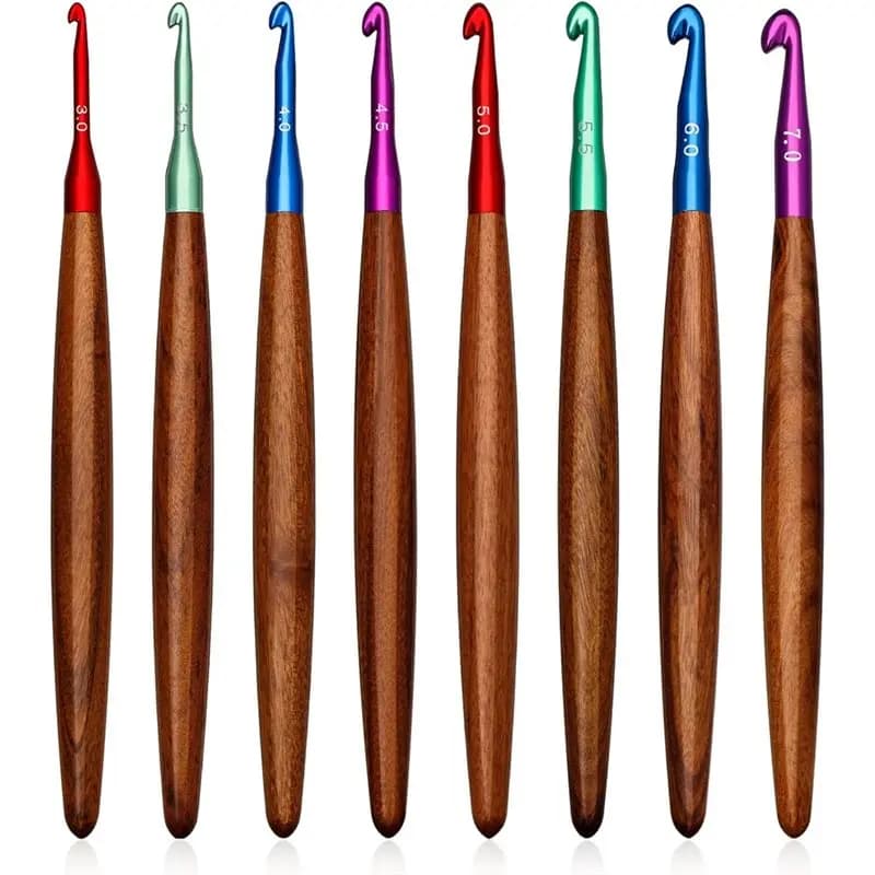 AB34-Uncinetti in alluminio con manico in legno, 8 pezzi, set di uncinetti ergonomici da 3 mm-7 mm, aghi per uncinetto