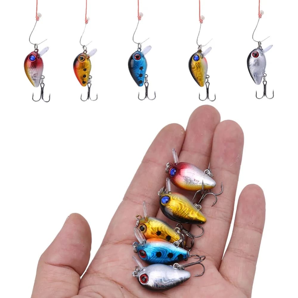 10PCS Durable 3cm/1.6g Fishing Crankbaits ABS with Treble Hook Sinking Lures with 3D Eyes Mini Hard Baits Freshwater Fishing