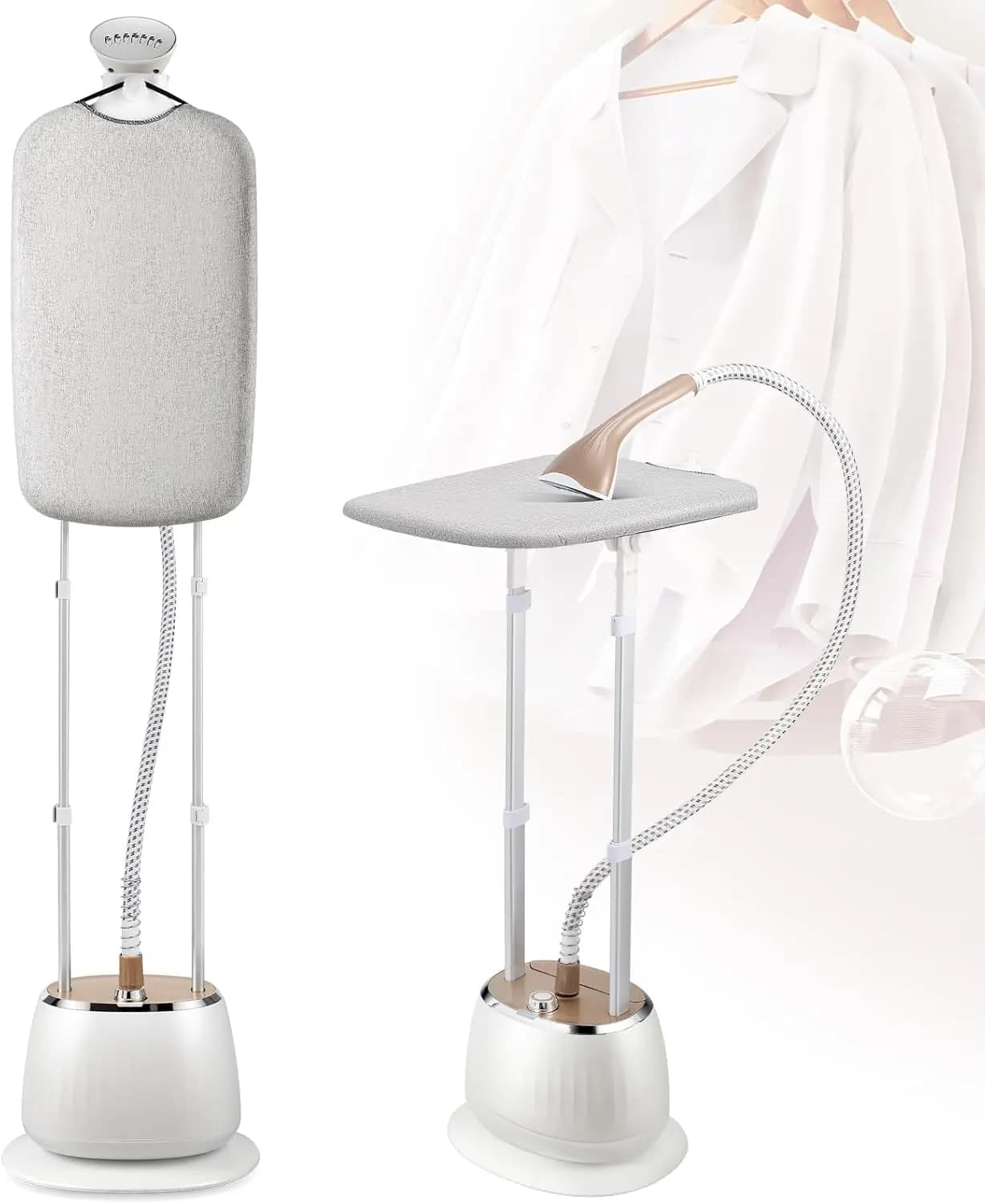 Multi-Function Standing Garment Steamer – 3-in-1 Flat, Hanging & Diagonal Ironing Modes, 10 Adjustable Steam Levels, Comes with Clothes Hanger, Ironing Board, and Protective Gloves