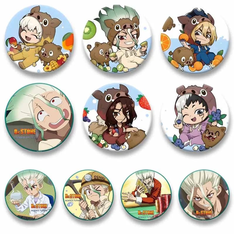 Spille Rotonde Anime D-Dr. STONE con Personaggi Senku Ishigami e Ginro, Distintivi a Moneta, Spille a Bottone e Spille a Spilla per Zaino, Cappello e Accessori Gioiello