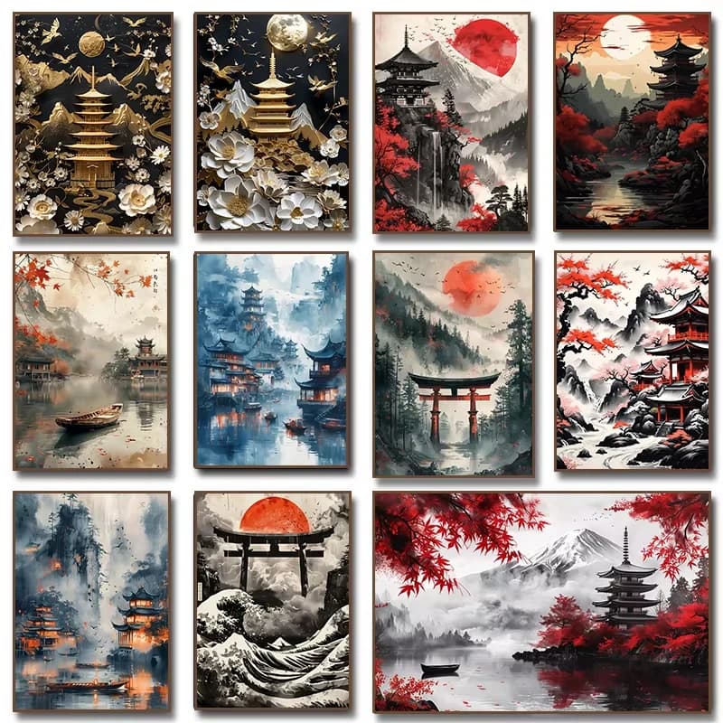 Acrylic Paint By Numbers Cherry Blossoms Landscape Painting By Numbers on Canvas Coloring By Number for Adults Paint Digital Art