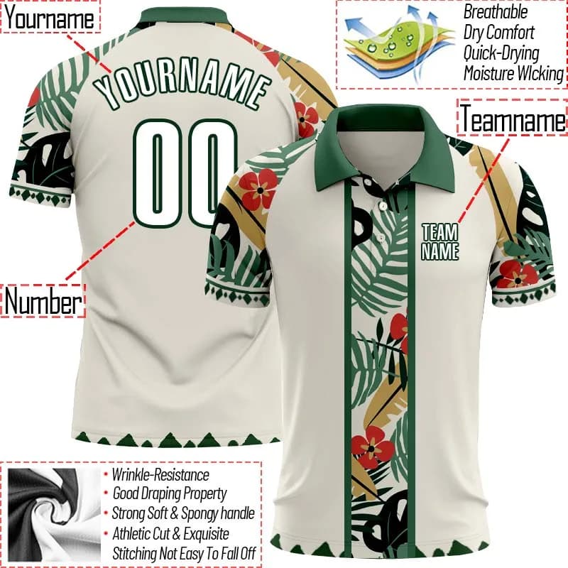Camicie estive da donna e da uomo con motivo floreale e vegetale, polo con stampa 3D, magliette da golf personalizzabili con nome, numero e nome della squadra