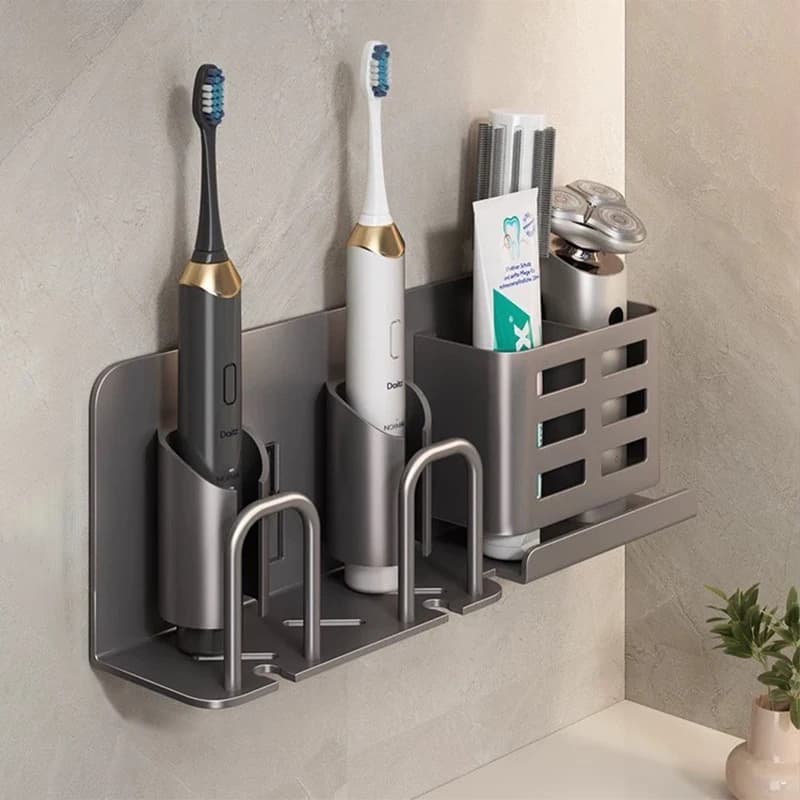 Self-adhesive wall brush holder for bathroom, toothpaste cup, electric shaver, aluminum alloy holders