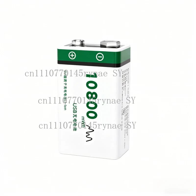 Batteria agli ioni di litio ricaricabile USB da 10800mWh 9V per allarme fumo, microfono, chitarra, multimetro, rilevatore, lunga durata con cavo USB