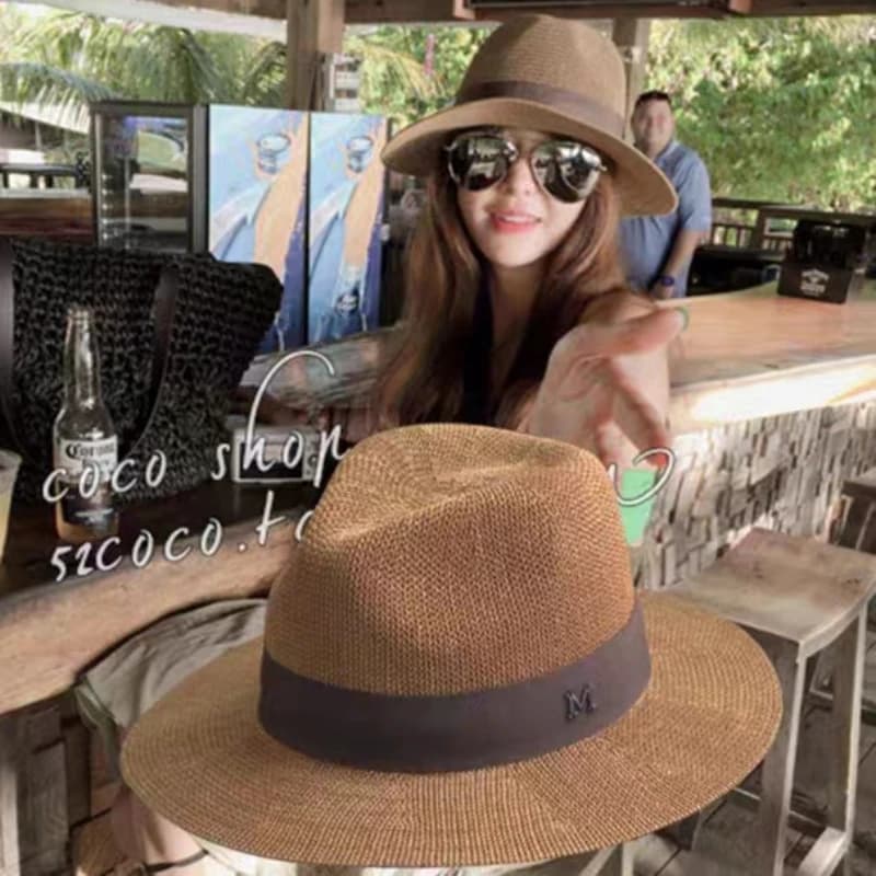 UV nuove signore uomini moda lettera M cappello di paglia cappello da sole Panama primavera casual estate spiaggia classico paglia jazz bacino cappello all'ingrosso