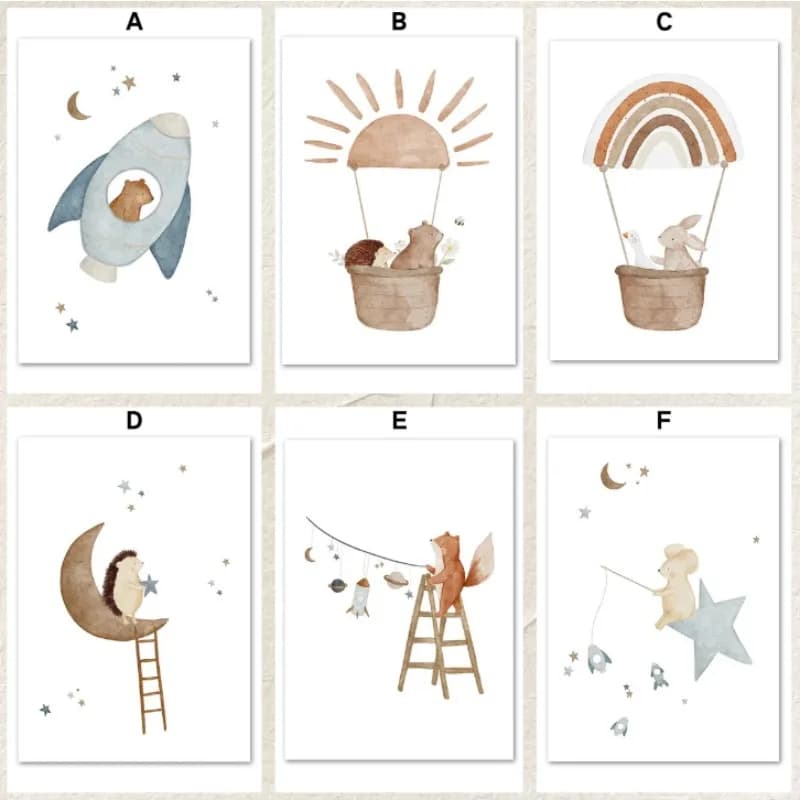 Stampe d'Arte Murale con Orso, Coniglio, Riccio, Ape e Fiori in Stile Nordico, Poster con Pittura Diamantata per Soggiorno, Decorazione Moderna per la Casa