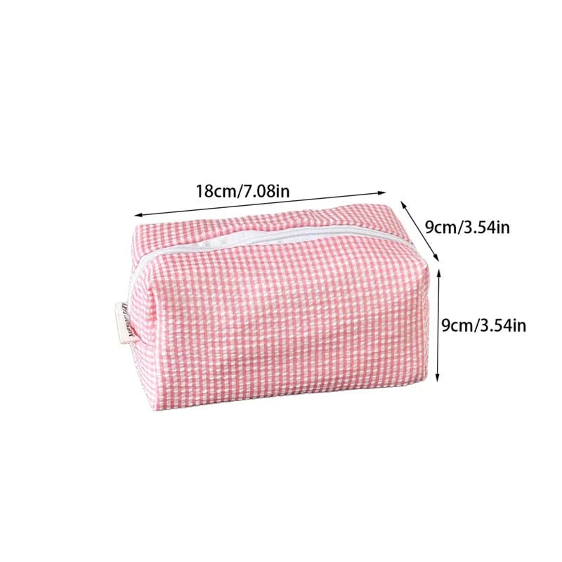 Pink Gingham Makeup Bag 3D Tulip Decor Cosmetic Pouch Large Capacity Portable Travel Storage Bag Kawaii Aesthetic Zipper Pouch