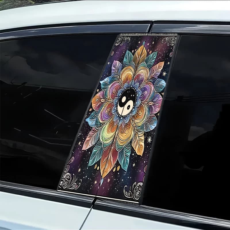 2 stickers for car mount B with protective film with starry sky pattern and yin-yang lotus, with scratch-resistant performance