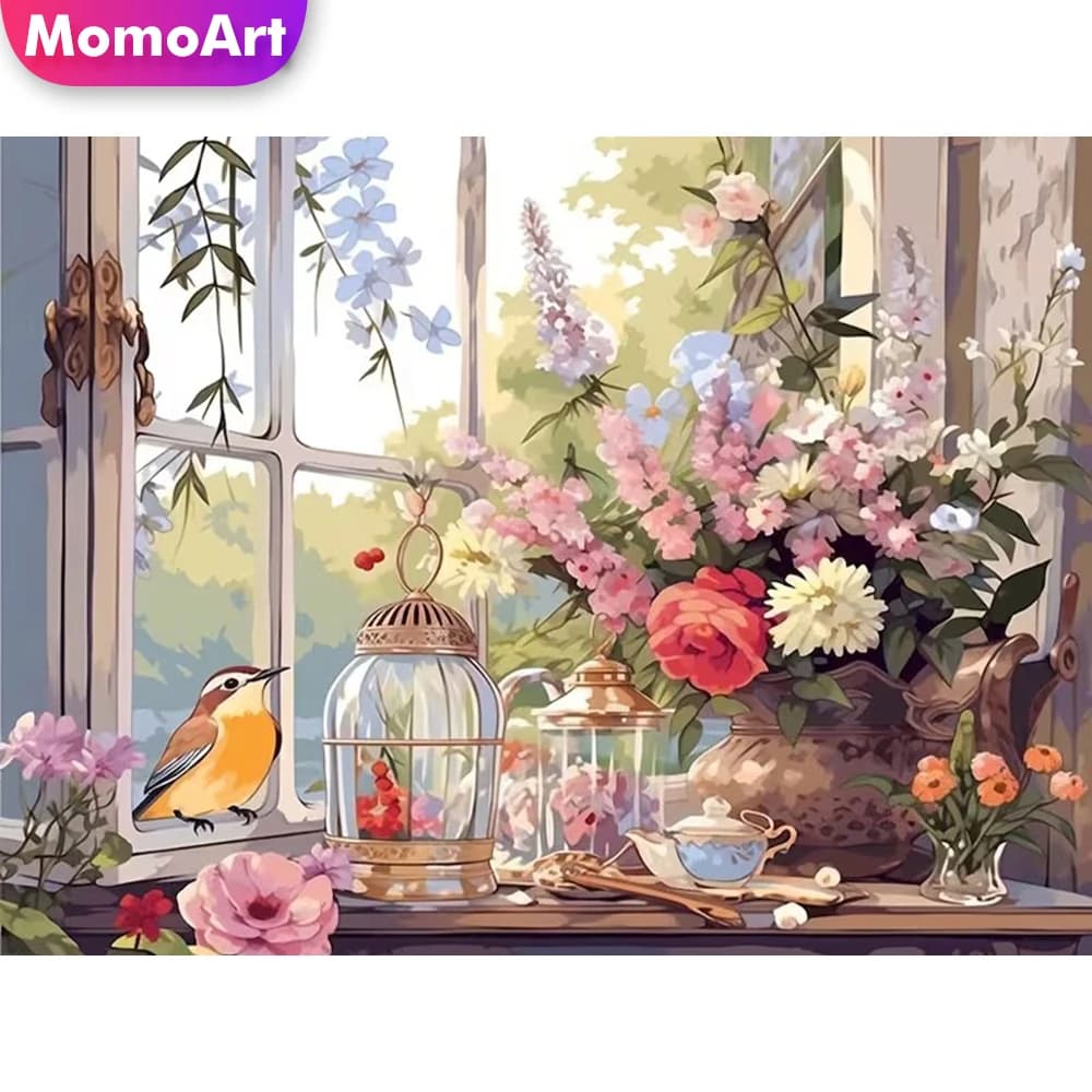 Momoart Nuovo Arrivo Kit Pittura Diamante con Strass, Immagine Floreale, Ricamo Diamante, Decorazione Mosaico Fai da Te per Finestre e Casa