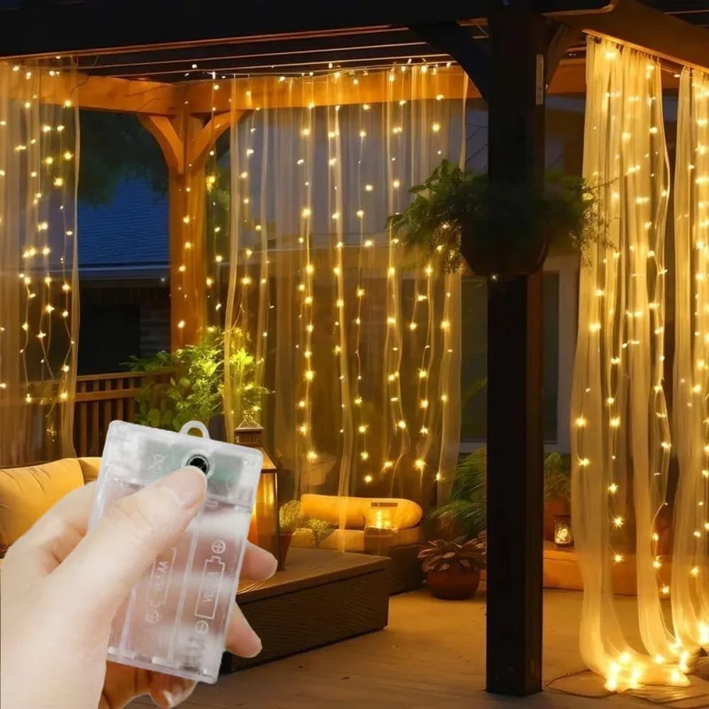 Luci a tenda a LED a festone per esterni, ideali per giardino, feste, matrimoni, decorazioni per cortili, a batteria