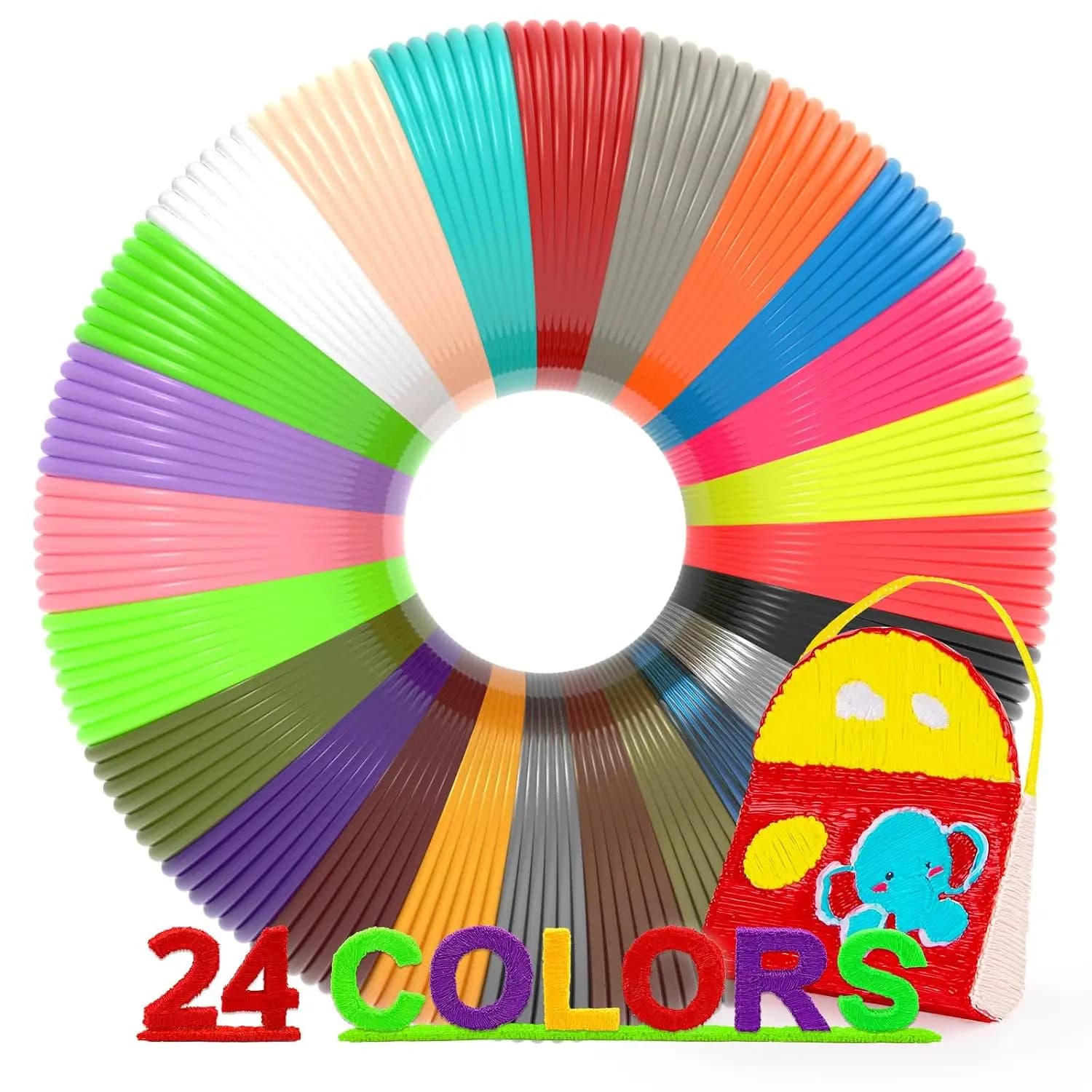24 Color 3D Pen Filament 1.75mm PLA, 240ft Total, 10ft per Color, with 250 Stencils eBook, Compatible with Most 3D Pens