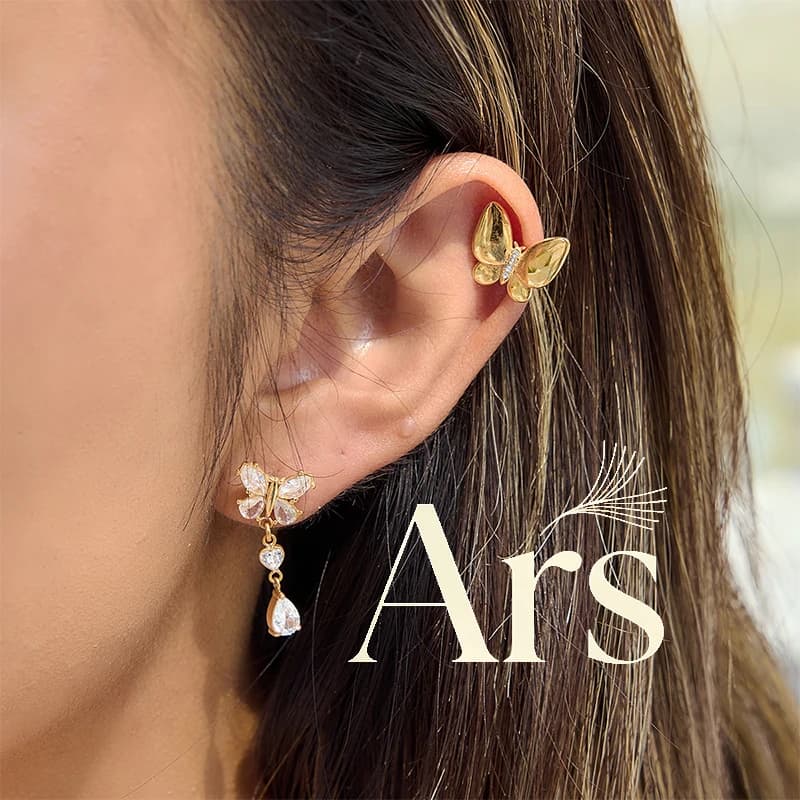Ars 18k Gold Plated Butterfly Stud Earrings Stainless Steel Dangle Earring Shiny Zircon Drop Earrings Dainty Earrings for Women