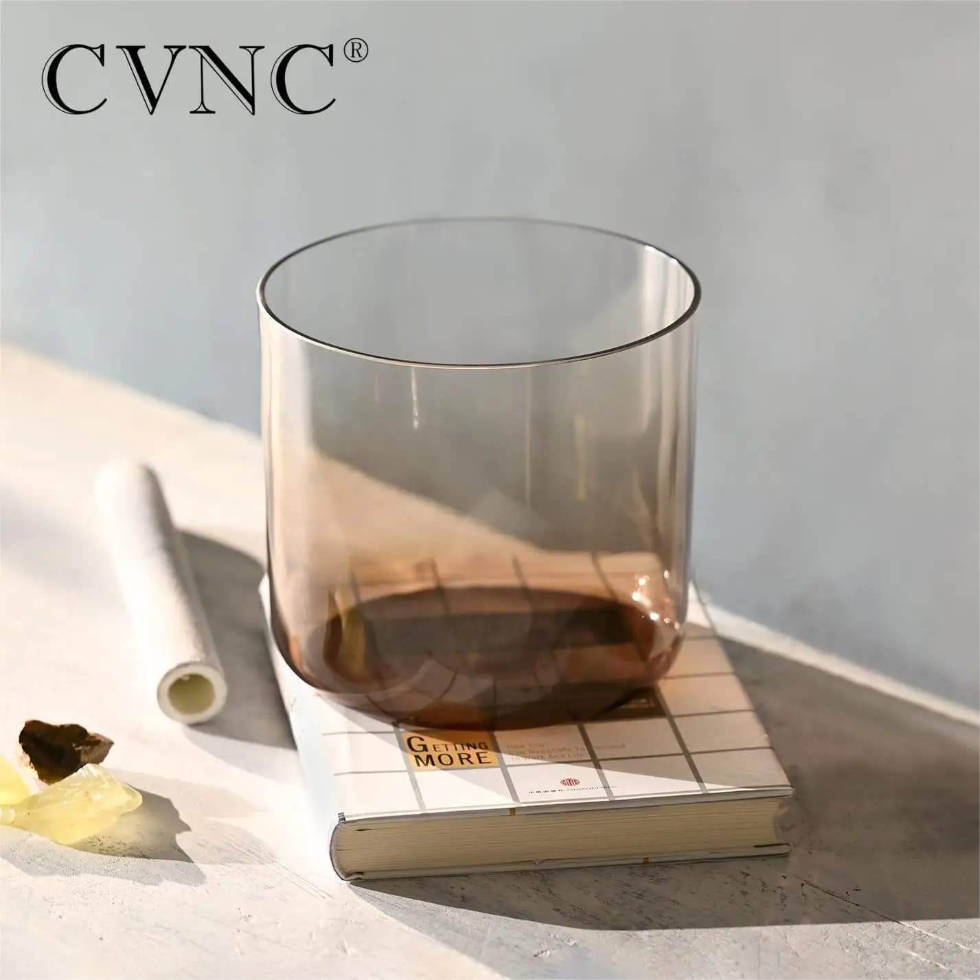 CVNC 6/7" D Note Alchemy Clear Aria Flaxen Half Colored Crystal Singing Bowl chakra for Sound Healing and Therapy with Mallet