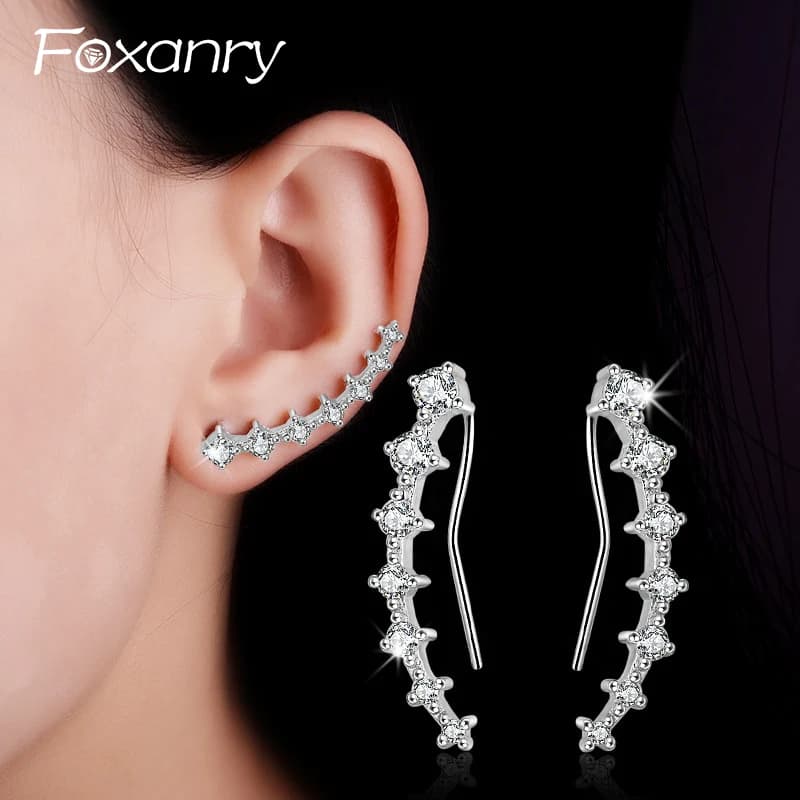 Foxanry Orecchini pendenti lunghi con zirconi scintillanti alla moda per le donne Eleganti gioielli da sposa delicati e delicati che non sbiadiscono