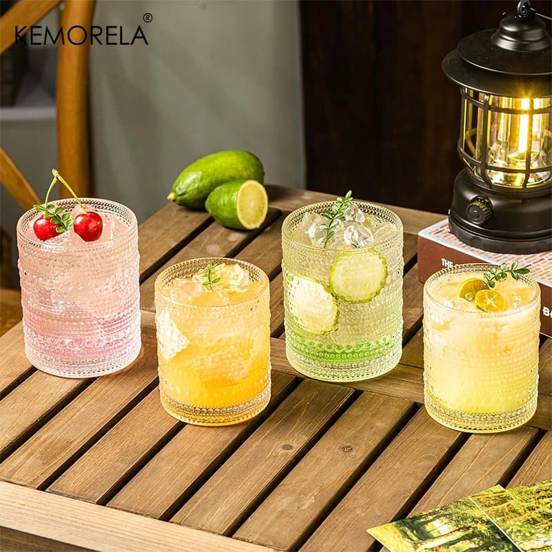 4 pezzi 250ML hobbnail calice per bevande ghiacciate bicchiere Vintage bicchiere vino Soda succo set di bicchieri per feste bar