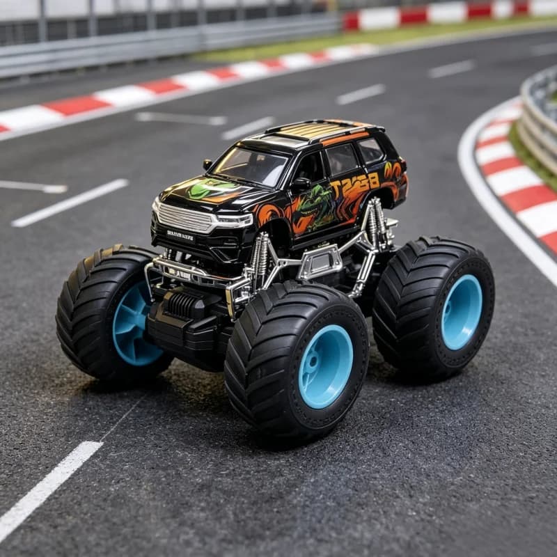 Die‑cast Alloy Monster Off‑road Vehicle Model With Shock Absorption Big Rubber Tire Sliding Metal Car Desktop Collectible Orname
