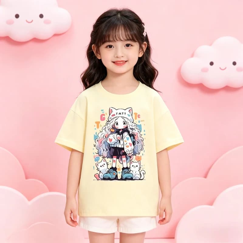 T-shirt per Ragazze con Stampa di Personaggi Anime, Moda Instagram Versatile e Comoda, Top Estivo per Bambini