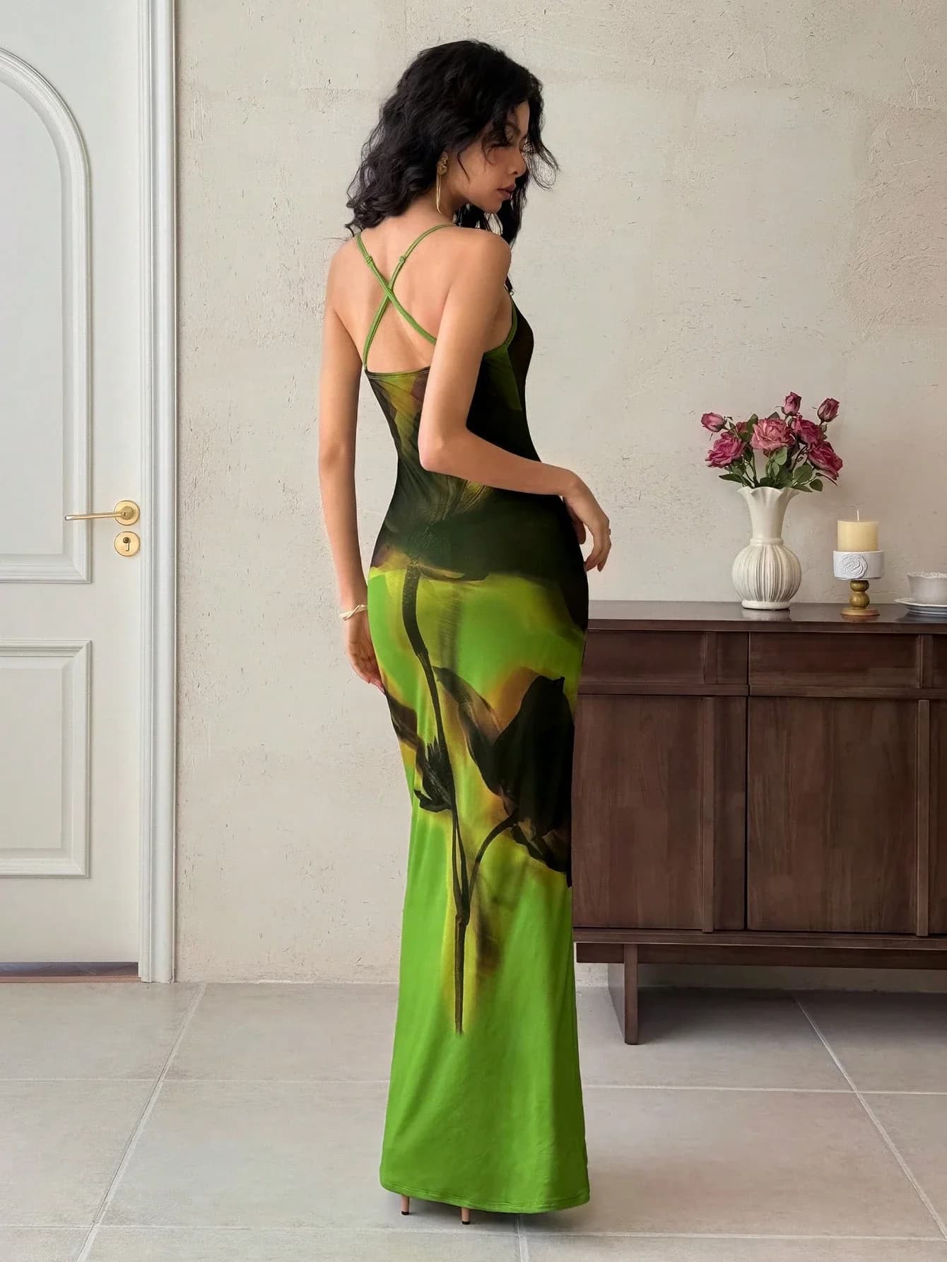 EastFlair 1pc Women Ultra Long Slip Dress, Fitted Simple Elegant, Suitable For Summer Chinese Style