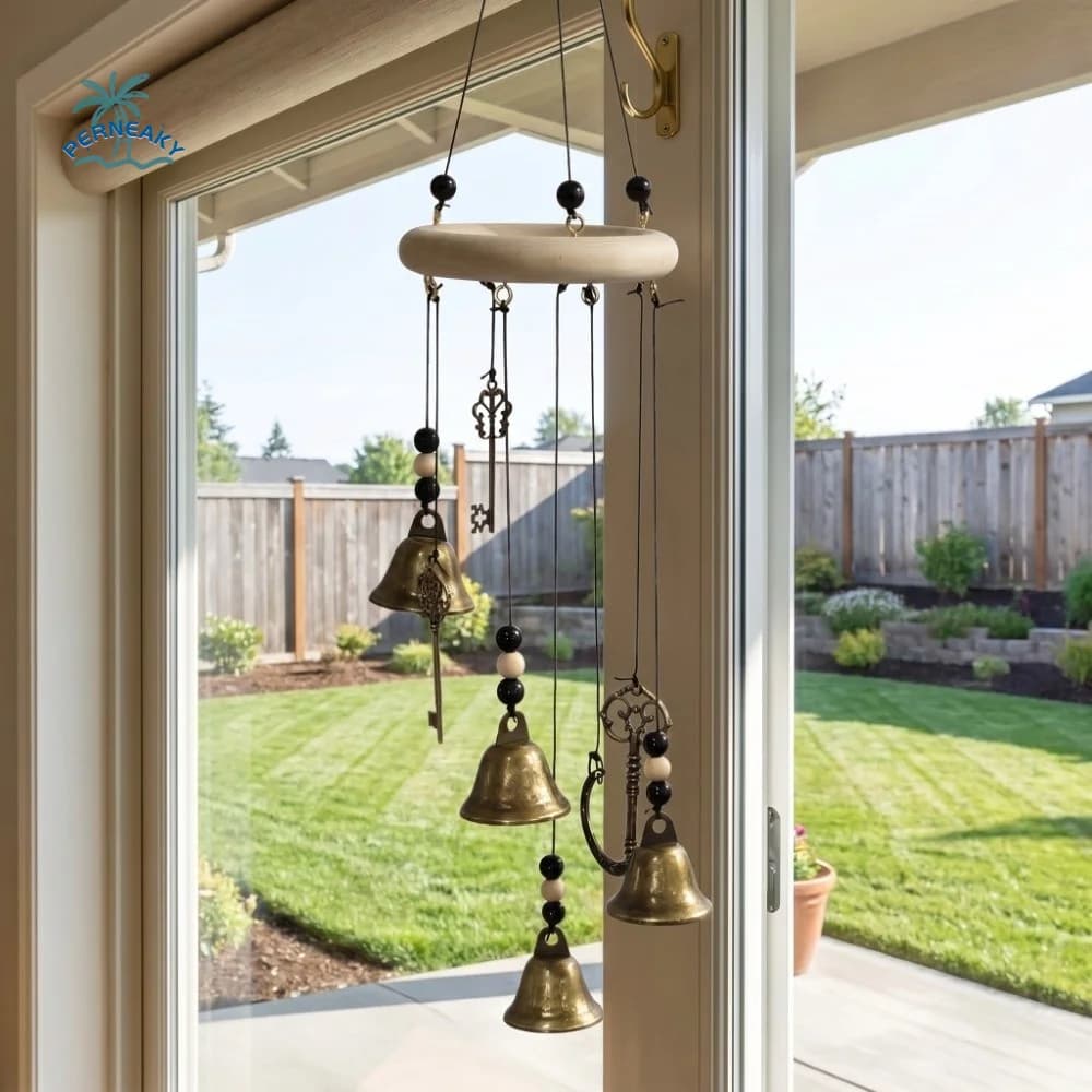 Wooden Retro Distressed Wind Chime Key Star Bell Wicca Pagan Style Wood Witch Wind Chime Niche Atmosphere Decorative