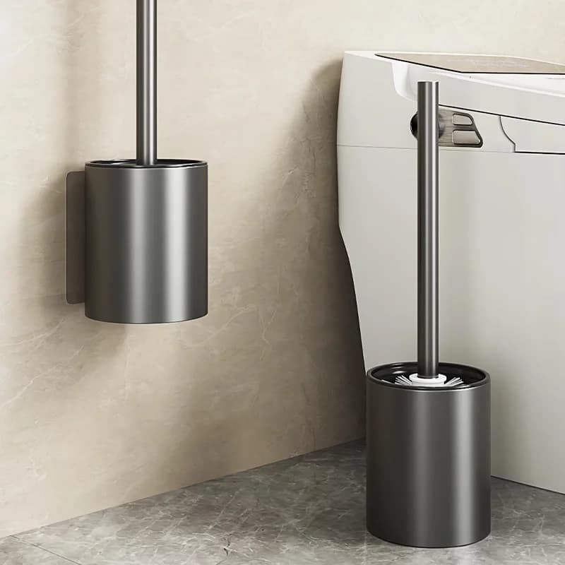 Spazio Set scopino e supporto per WC in alluminio Nero Grigio Bianco Metallo Durevole WC Strumento pulito Spazzola per WC con manico lungo per bagno