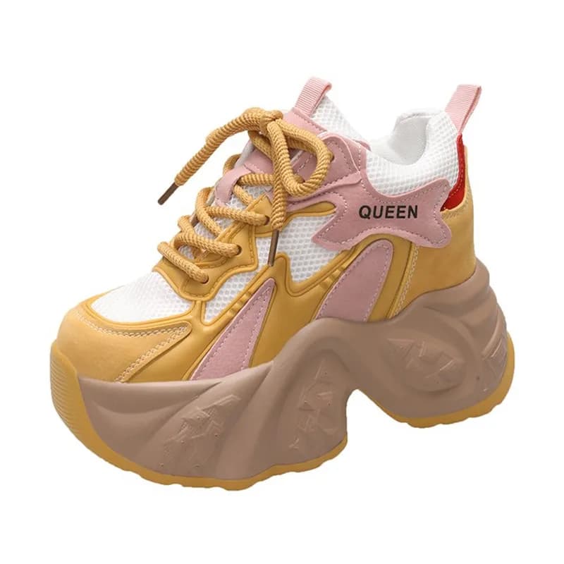 Women Chunky Sneakers 2026 Autumn Breathable Mesh Casual Shoes 10CM Wedge Heels Platform Shoes Chaussures Femme Sports Dad Shoes