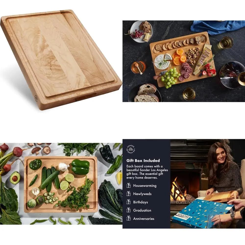 Large kitchen cutter in maple wood often with groove for juices and switching compartment, handmade in the United States, ideal for Charcuteri