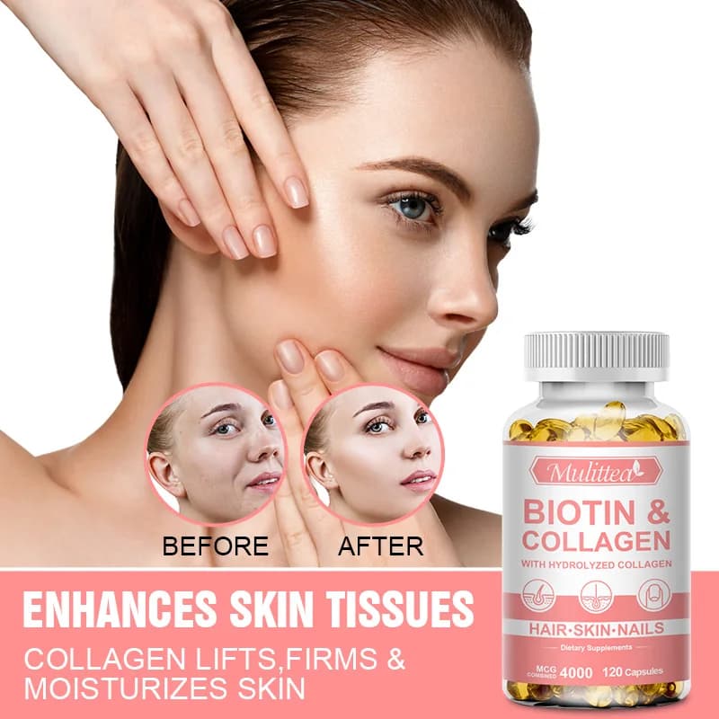 Mulittea biotina e collagene capsule per unghie sane crescita dei capelli capelli forti capelli secchi pelle liscia idratante antiossidante