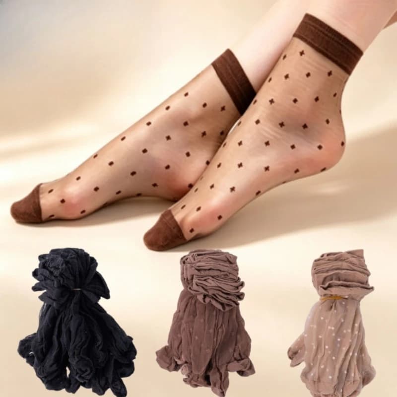 6pcs Disposable Ankle Socks Polka Dot High Stretch Transparent Ultra Thin Ice Cool Breathable Quick Dry Lightweight Comfort Daily Wear Sheer Stocking