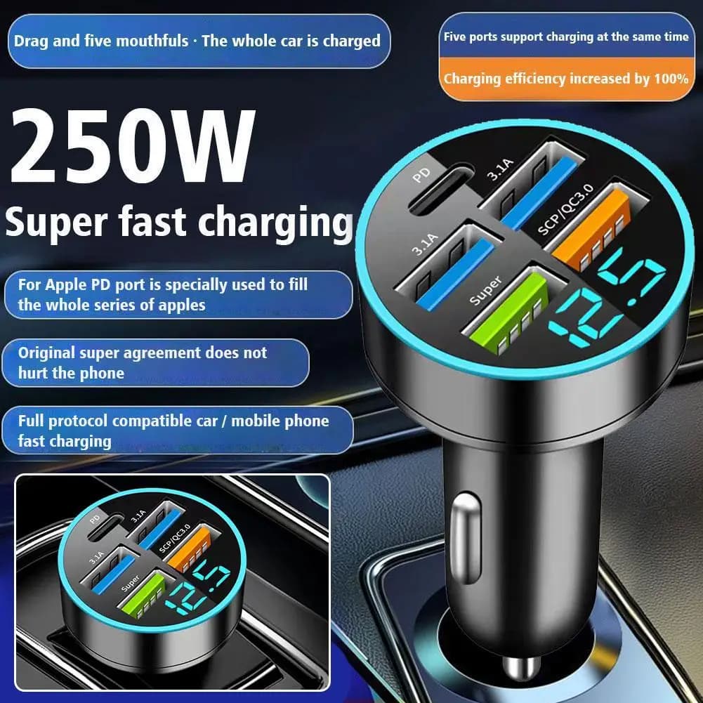 Newly Digital Display Car Charger 4usb Dual 3.1a+super+qc9.0 66w Fast-Charge Pd Auto Parts
