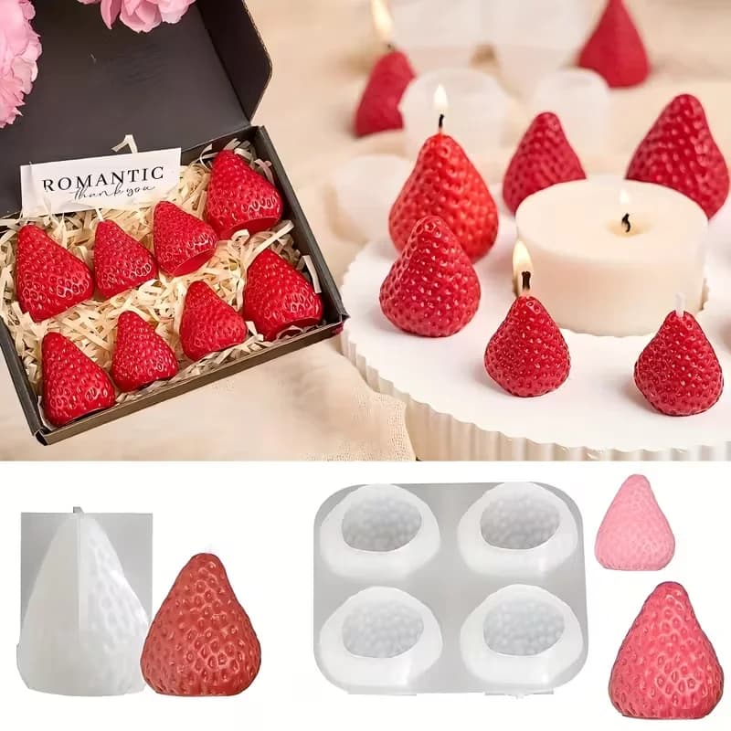 Stampo in Silicone a Forma di Fragola per Candele Fai-da-Te, Sapone Aromaterapico, Resina, Artigianato, Regali per San Valentino, Matrimoni, Compleanni
