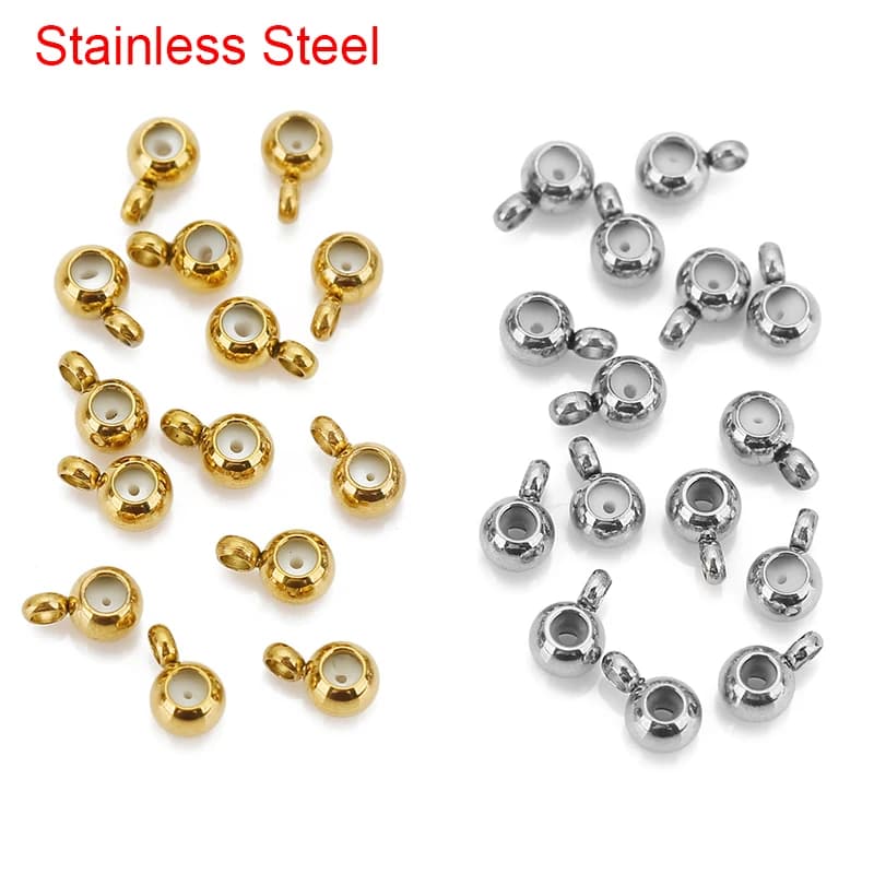 10 pz 4mm Connettori Ciondolo In Acciaio Inox Bail Catenacci Con Tappo In Silicone Perline Clip Pizzico Per Collana FAI DA TE Creazione di Gioielli